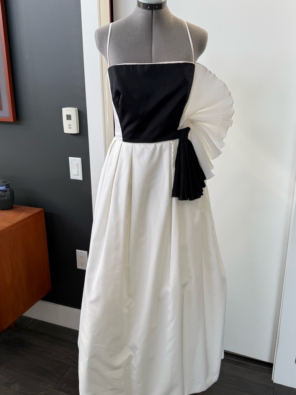 Black and White Pleated Accent Maxi Dress